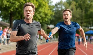 Relay runners during the baton exchange (AI generated)