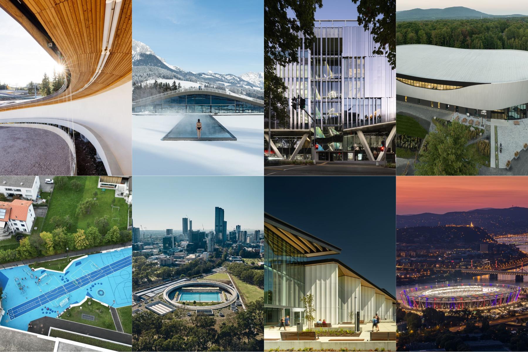 Collage of several award-winning sports and leisure grounds